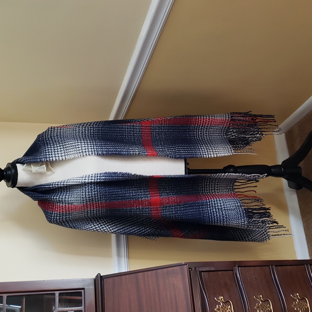 Red White Blue Grey Ruana Scarf Wrap  NWOT